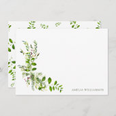 ボーホーグリーン 水彩花 ブライダルシャワー サンキューカード (正面/裏面)