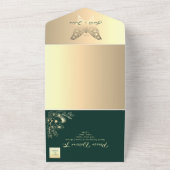 ボーホーゴールドとエメラルドグリーンのウェディング オールインワン招待状 (外側)