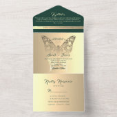 ボーホーゴールドとエメラルドグリーンのウェディング オールインワン招待状 (内側)