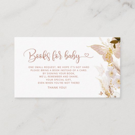 ボーホーゴールドの蝶の赤ちゃんの本のチケット エンクロージャーカード (正面)