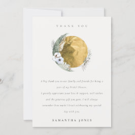 ボーホーゴールドサーガグリーンフローラルリース ブライダルシャワー サンキューカード