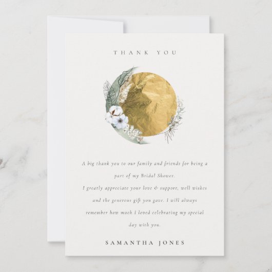 ボーホーゴールドサーガグリーン花環ブライダルシャワー サンキューカード (正面)