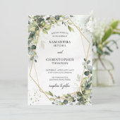 ボーホーゴールド幾何学グリーン foliage ウェディング 招待状 (スタンド正面)