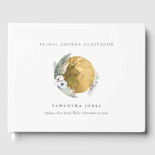 ボーホーゴールド サーガグリーン フラワーリース ブライダルシャワー ゲストブック (正面)