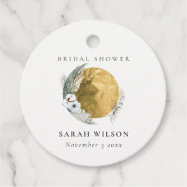 ボーホーゴールド サーガグリーン フラワーリース ブライダルシャワー フェイバータグ