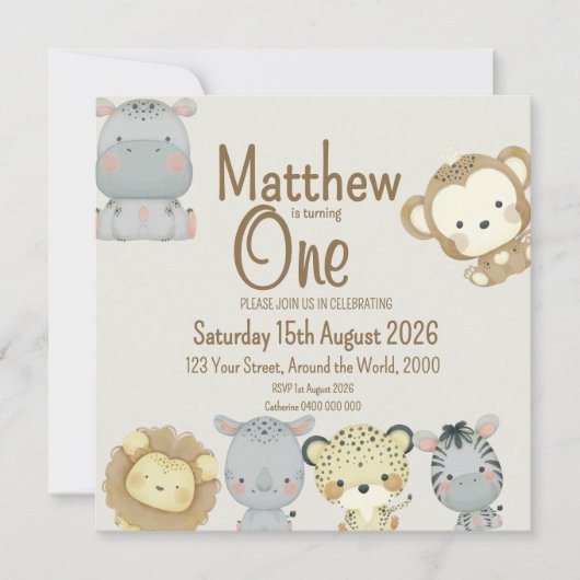 ボーホーサファリ誕生日招待状 招待状 (正面)