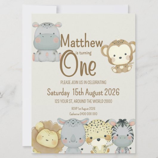 ボーホーサファリ誕生日招待状 招待状 (正面)