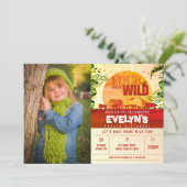 ボーホーサファリ 動物たちと フォーエバーワイルド フォト バースデー 招待状 (スタンド正面)