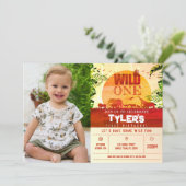 ボーホーサファリ 動物 ワイルドワン フォト ファーストバースデー 招待状 (スタンド正面)
