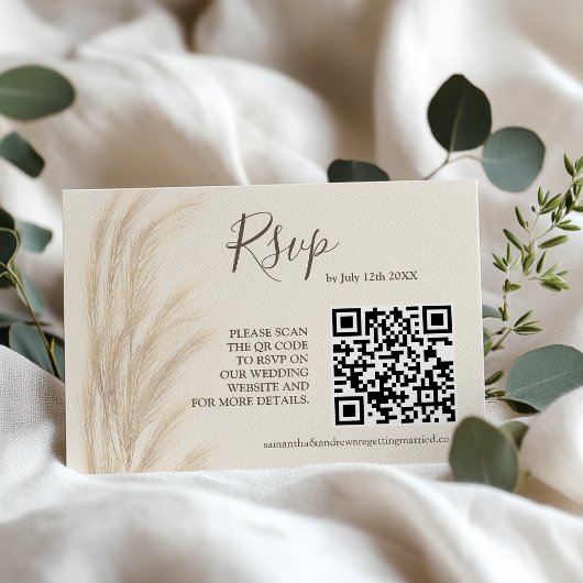ボーホーサマー パンパスグラス 水彩 RSVP QRコード 招待状