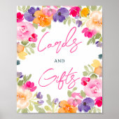 ボーホーサマー ピンクの花のブライダルシャワーの看板 ポスター (正面)