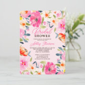 ボーホーサマー 水彩 ピンク フラワーブライダルシャワー 招待状 (スタンド正面)
