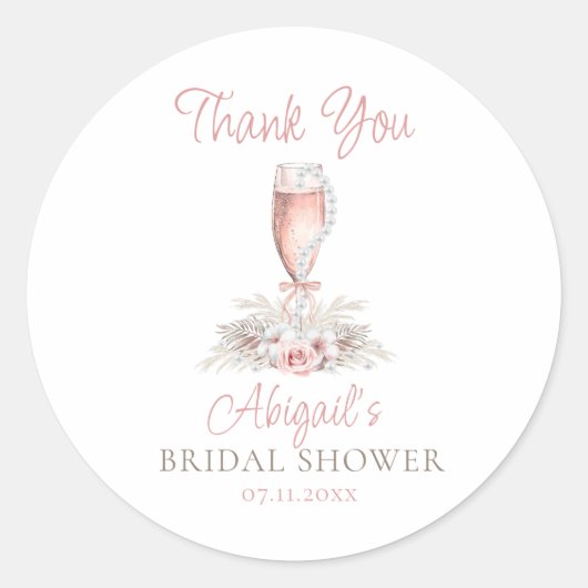 ボーホーシャンパングラス パール＆プロセッコ ブライダルシャワー ラウンドシール (正面)