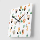 ボーホージャングルの動物たち スクエア壁時計 (傾斜)