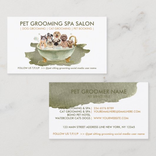 ボーホースタイルのペットグルーミングスパ 猫 犬 名刺 (正面/裏面)