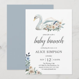 ボーホースワン ダスティーブルー ベージュ フラワーズ ベイビーシャワー 招待状