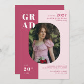 ボーホーダークローズボールドタイポグラフィ写真卒業 招待状 (正面/裏面)