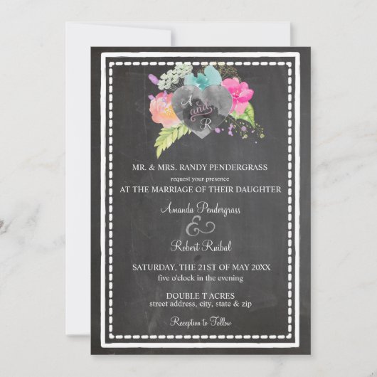 ボーホーチョークボード招待状 招待状 (正面)