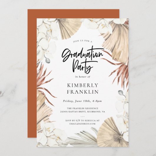 ボーホーデザートチックの卒業パーティー 招待状 (正面/裏面)