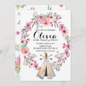 ボーホートライバルベイビーシャワー招待状 フラワーティーピー 招待状 (正面/裏面)