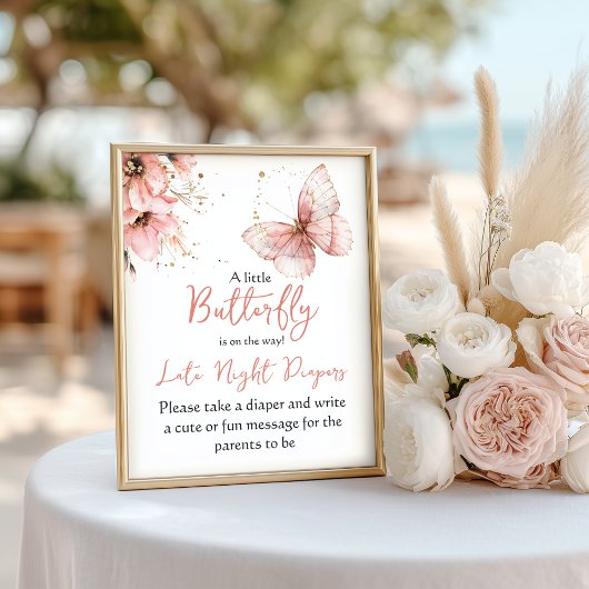 ボーホーバタフライ フラワーピンク ガール ベイビーシャワーゲーム ポスター