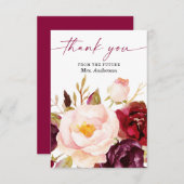ボーホーバレンタインブルガundy フラワーブライダルシャワー感謝カード サンキューカード (正面/裏面)