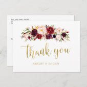 ボーホーバーズガンディーフラワーの結婚式のお礼 ポストカード (正面/裏面)