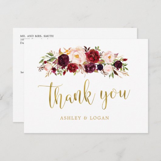 ボーホーバーズガンディーフラワーの結婚式のお礼 ポストカード (正面/裏面)