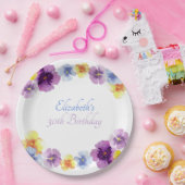 ボーホーパンジーガーデンパーティー手描きイラスト誕生日 ペーパープレート (パーティー)