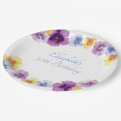 ボーホーパンジーガーデンパーティー手描きイラスト誕生日 ペーパープレート (アングル)