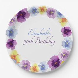 ボーホーパンジーガーデンパーティー カラフルフラワーバースデー ペーパープレート