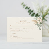 ボーホーパンパスグラスとホワイトローズの結婚式出欠確認カード 出欠カード (スタンド正面)