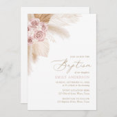 ボーホーパンパスグラスの女の子の洗礼 招待状 (正面/裏面)