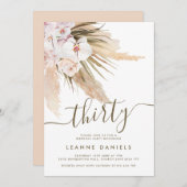 ボーホーパンパスグラス サーティー誕生日パーティー 招待状 (正面/裏面)