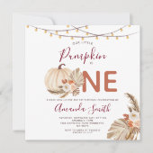 ボーホーパンパスグラス パンプキン ワンズ バースデー フラワーリー 招待状 (正面)