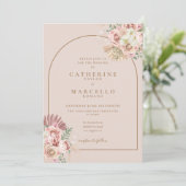 ボーホーパンパスグラス フローラルアーチ ウェディング招待状 招待状 (スタンド正面)