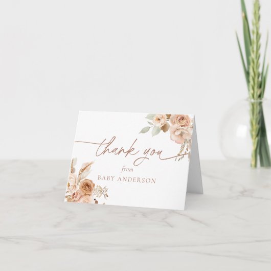 ボーホーパンパスグラス ベイビーシャワー 感謝カード (正面)