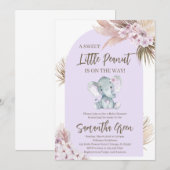 ボーホーパープルゾウのベビーシャワー招待状 招待状 (正面/裏面)