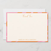 ボーホーピンクオレンジ抽象的な大理石のカスタマイズ名 サンキューカード (正面)