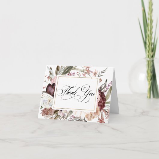 ボーホーファンタジー水彩花柄感謝カード サンキューカード (正面)