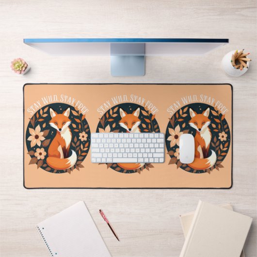 ボーホーフォックス「ワイルドでいよう、自由でいよう」森林デザイ デスクマット (オフィス1)