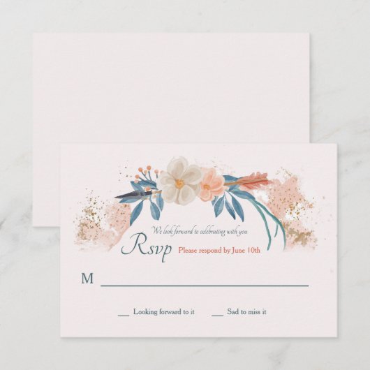 ボーホーフレームの出欠確認カード 出欠カード (正面/裏面)