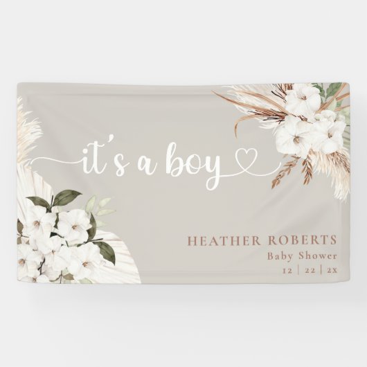 ボーホーフローラニュートラル赤ちゃんシャワーのバナー 横断幕 (横)