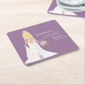 ボーホーブライドのブロンドヘアと花 スクエアペーパーコースター (アングル)