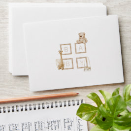 ボーホーブラウン木材ブロック文字ベビー 封筒