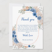 ボーホーブルーのパンパスグラス ウェディング サンクス サンキューカード (正面)