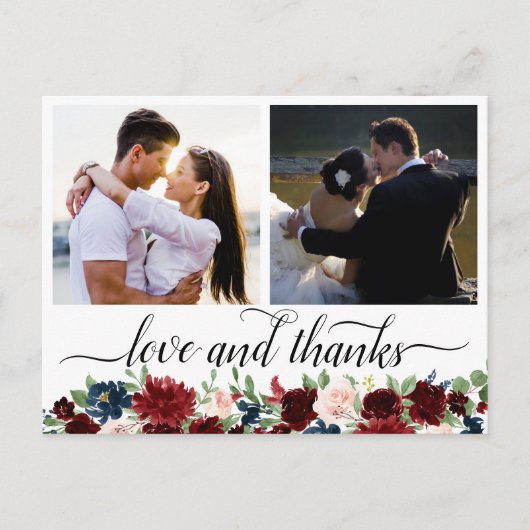 ボーホーブルーム | ワインレッドとネイビー 2枚の写真のお礼 ポストカード (正面)