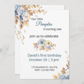 ボーホーブルーリトルパンプキン ファーストバースデー招待状 招待状 (正面/裏面)