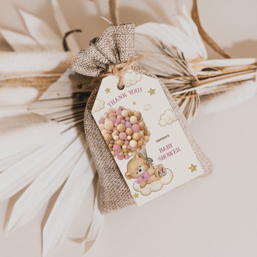 ボーホーベア ピンクバルーン ベイビーシャワー サンクス ギフトタグ