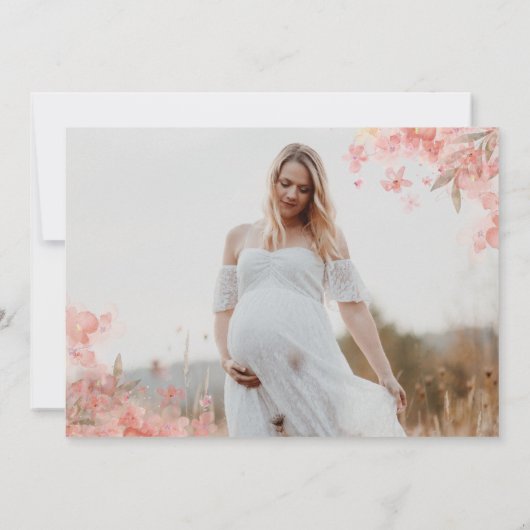 ボーホーベア ピンク フラワーパンパスグラス 女の子 ベイビーシャワー 招待状 (裏面)